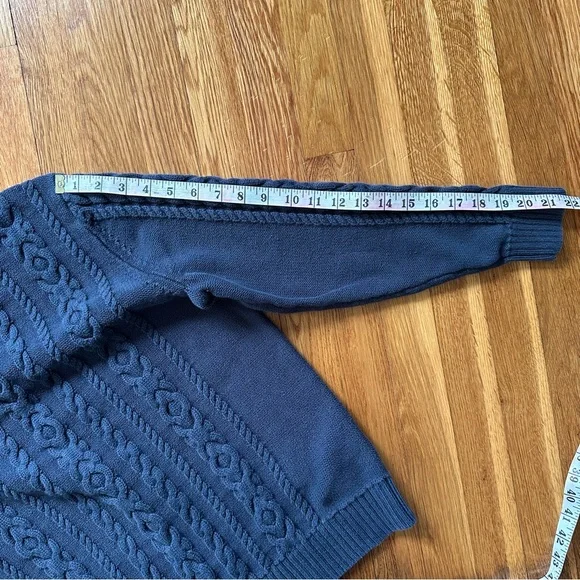 L.L.Bean Women’s XL Navy Blue Double L Cable Knit Sweater 100% Cotton Fisherman - Picture 3 of 14
